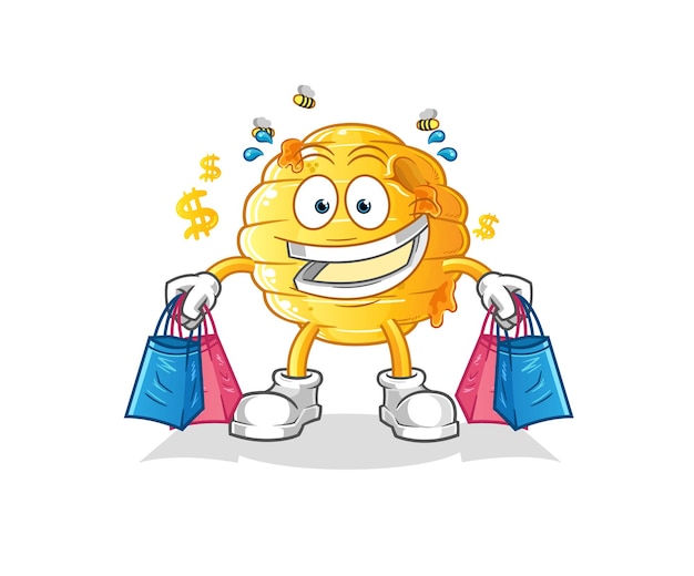 Plik wektorowy maskotka na zakupy o strukturze plastra miodu. kreskówka wektor