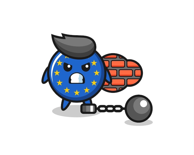 Maskotka Postaci Z Odznaką Flagi Europy Jako Więzień