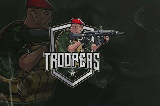 Plik wektorowy maskotka troopers gaming army i logo e-sportu