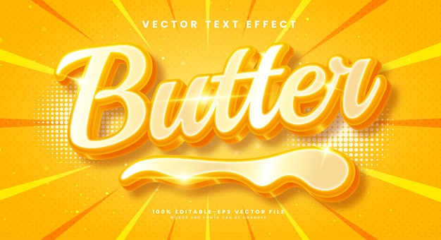 Masło 3d Edytowalny Efekt Tekstowy Wektorowy Z żółtym Kolorem