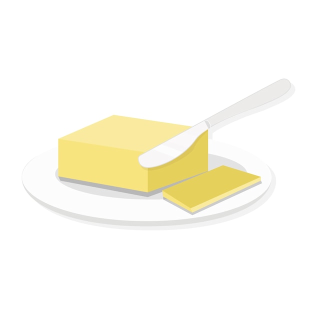 Plik wektorowy masło na białym talerzu ilustracja kreskówkowa