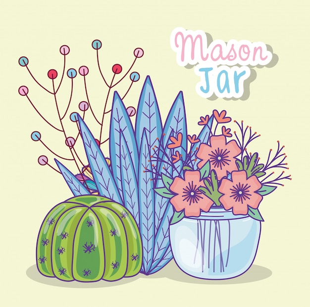 Mason Jar Kwiaty Kaktus Jagody Dekoracji