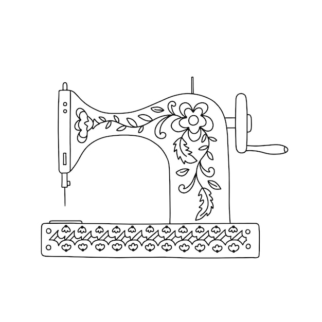 Maszyna Do Szycia Ozdobiona Kwiatami W Stylu Doodle Koncepcja Szycia