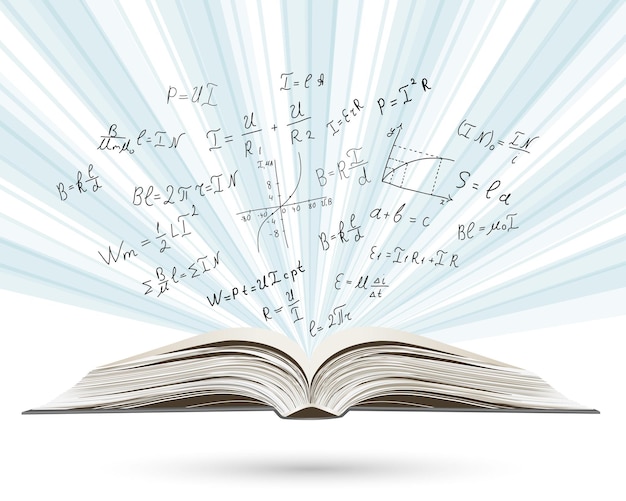 Plik wektorowy matematyczne równania i formuły na otwartej księdze edukacja