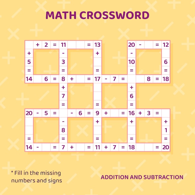 Matematyka Krzyżówka Dla Dzieci. Dodawanie I Odejmowanie. Liczenie Do 20. Ilustracja Wektorowa
