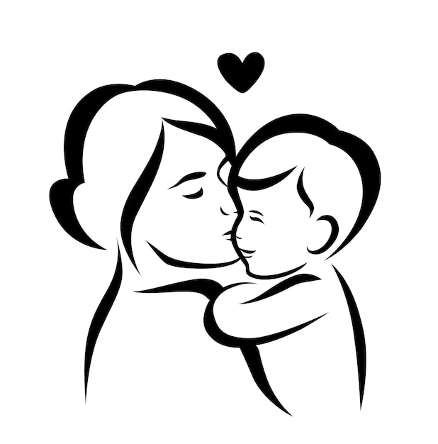 Matka I Dziecko Stylizowany Wektor Symbol, Mama Przytula Szablon Logo Dziecka