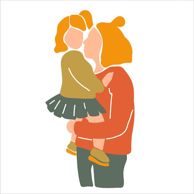 Plik wektorowy matka trzyma i przytula córeczkę pojęcie wspólnoty i rodzicielstwa ręcznie rysowane ilustracji wektorowych w abstrakcyjnym stylu minimalistycznym
