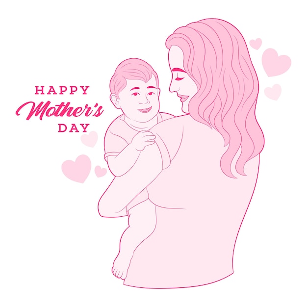 Matka Trzyma Synka W Ramionach Kartkę Z życzeniami Szczęśliwego Dnia Matki