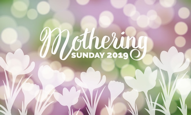 Plik wektorowy matkowanie w niedzielę 2019 typografia na bokeh rozmazane tło