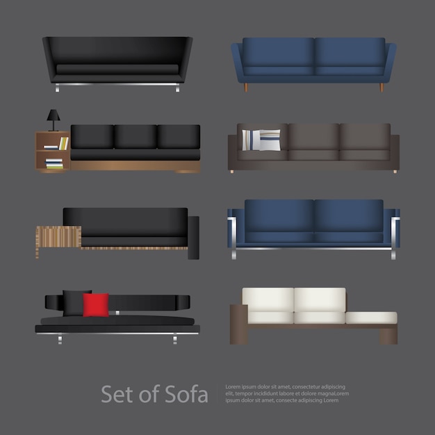 Plik wektorowy meble zestaw ilustracji wektorowych sofa