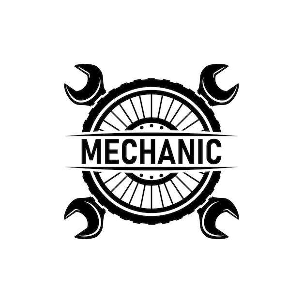 Mechanic Logo Set Workshop Repair Icon Vintage Template Of Tire Wheel Icon And Workshop Wrench