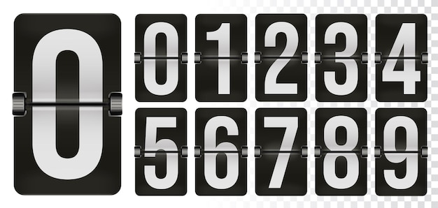 Mechaniczna tablica wyników dla licznika czasu z przerzutnikiem. Budzik, dzień wyniku numeryczny licznik mechaniczny, czas wyświetlania cyfry symbol wektor ilustracja na białym tle