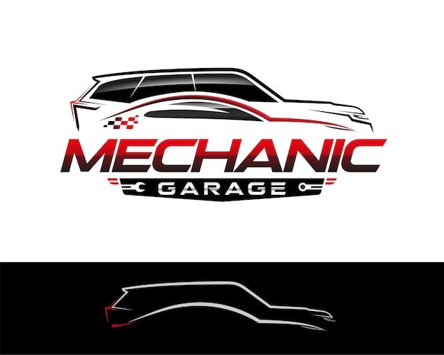 Mechanik Automotive Service Logo Design Zarys Samochodów Z Opcją Sylwetki