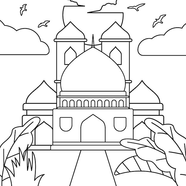 Meczet kreskówka ilustracja projekt dla kolorowanka