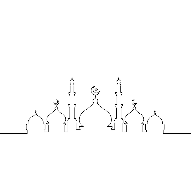 Meczet Linii Sztuki Wektor Minimalistyczny Design Islamski Meczet Zarys Ornament Tło