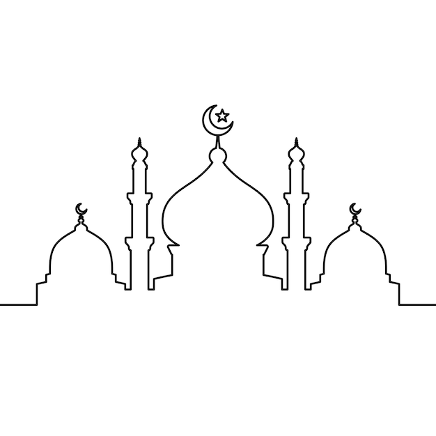 Meczet linii sztuki wektor minimalistyczny design islamski meczet zarys ornament tło