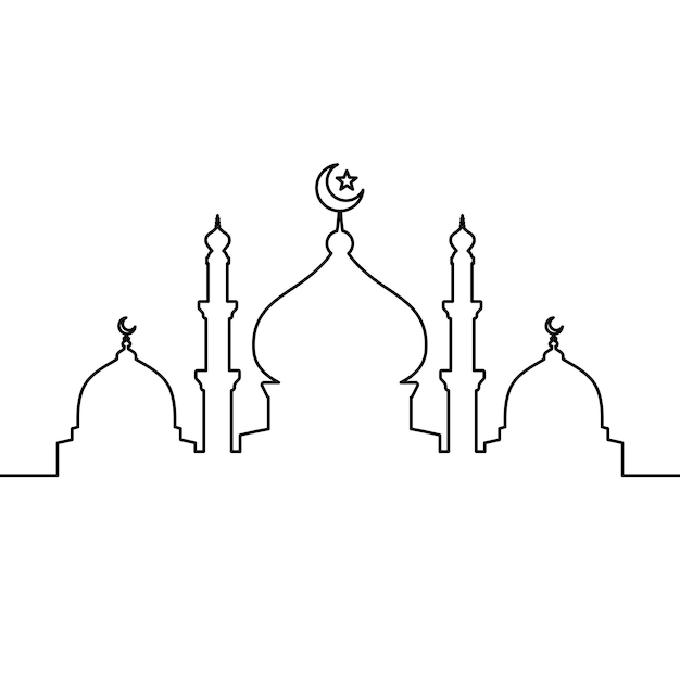 Meczet Linii Sztuki Wektor Minimalistyczny Design Islamski Meczet Zarys Ornament Tło