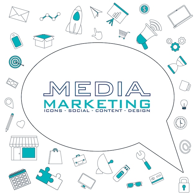 Plik wektorowy media społecznościowe i symbole marketingu cyfrowego