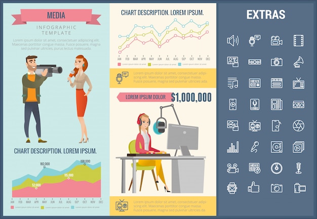 Medialny Infographic Szablon, Elementy I Ikony