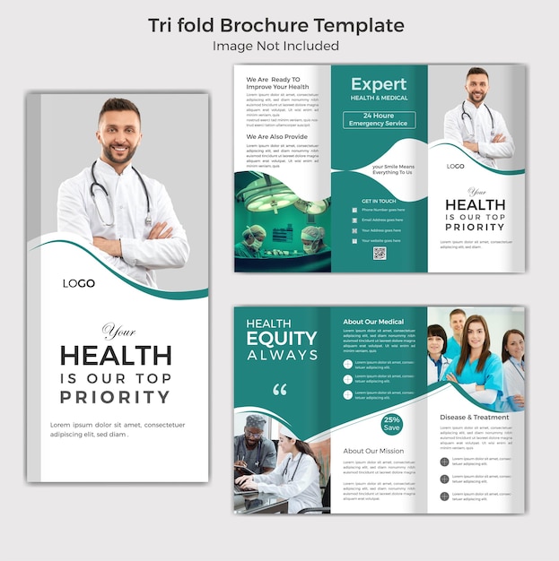 Plik wektorowy medicinal and healthcare tri fold clean brochure template (szablon broszury medycznej i zdrowotnej)