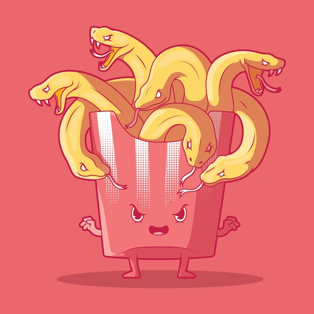 Medusa French Fries Illustration Koncepcja Projektowania Mitologii Potwora Fast Food