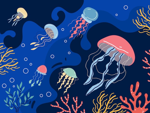 Meduza Woda życie Lato Morze Ocean Zwierząt Koncepcja Projekt Graficzny Ilustracja