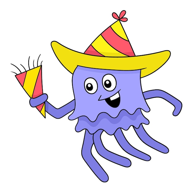 Meduzy Mają Obraz Ikony Doodle Party Noworocznej Kawaii