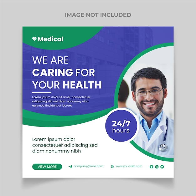 Plik wektorowy medycyna klinika opieki zdrowotnej social media instagram banner lub projekt banera internetowego premium wektorów szablon