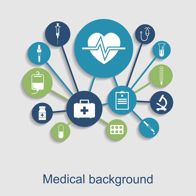 Medycyna koncepcja tło. Ikony sprzętu medycznego, diagnostyki i medycyny. Medycyna streszczenie tło. Ilustracja wektorowa.