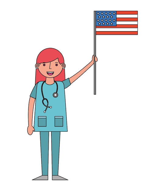 Plik wektorowy medyczny lekarz kobieta z flagą usa