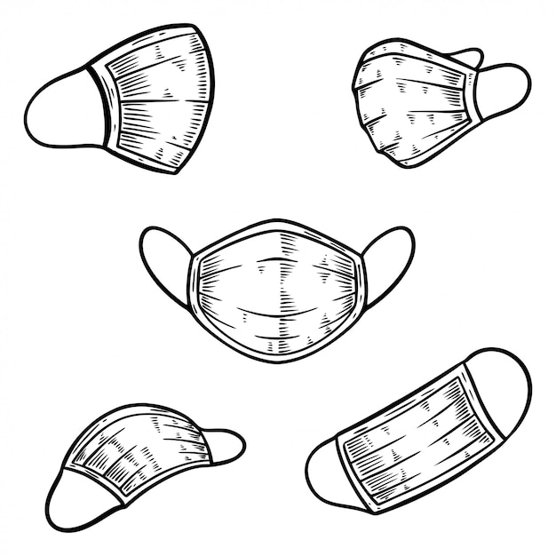 Plik wektorowy medyk maska doodle zestaw ilustracji