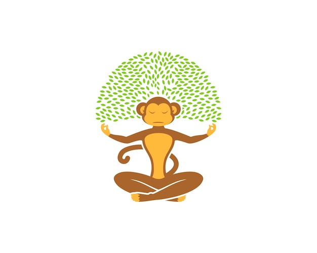 Medytacja Małpy Z Zielonymi Liśćmi Na Górze