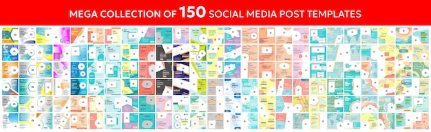 Plik wektorowy mega kolekcja 150 szablonów postów w mediach społecznościowych