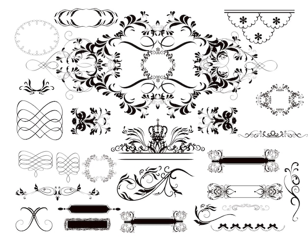 Plik wektorowy mega kolekcja wektorowych elementów kaligraficznych kwitnie i dekoracje stron do projektowania