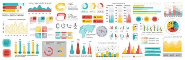 Mega zestaw elementów infograficznych szablon projektowania wektorowego wizualizacji danych Może być używany do opcji kroków procesu biznesowego diagram przepływu pracy schemat przepływu czasowy marketing Bundle info grafiki