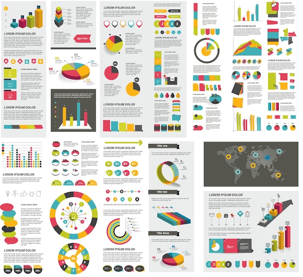 Plik wektorowy mega zestaw elementów infografiki wykresy wykresy koło wykresy diagramy dymki.