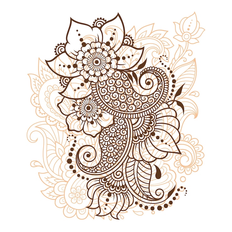 Wektor mehndi kwiatki do henny rysunek i tatuaż dekoracja w etnicznym orientalnym stylu indyjskim doodle ornament zarys ręcznie rysować ilustracji wektorowych