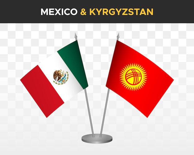 Meksyk Vs Kirgistan Flagi Na Biurko Makieta Na Białym Tle Ilustracja Wektorowa 3d Meksykańska Flaga Stołu
