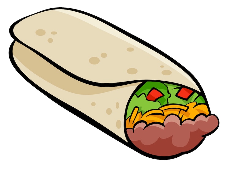 Wektor meksykańska burrito tortilla kreskówki ilustracja