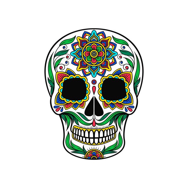 Plik wektorowy meksykańska czaszka cukrowa z kolorowym kwiatowym wzorem dia de muertos ilustracja wektorowa na białym tle
