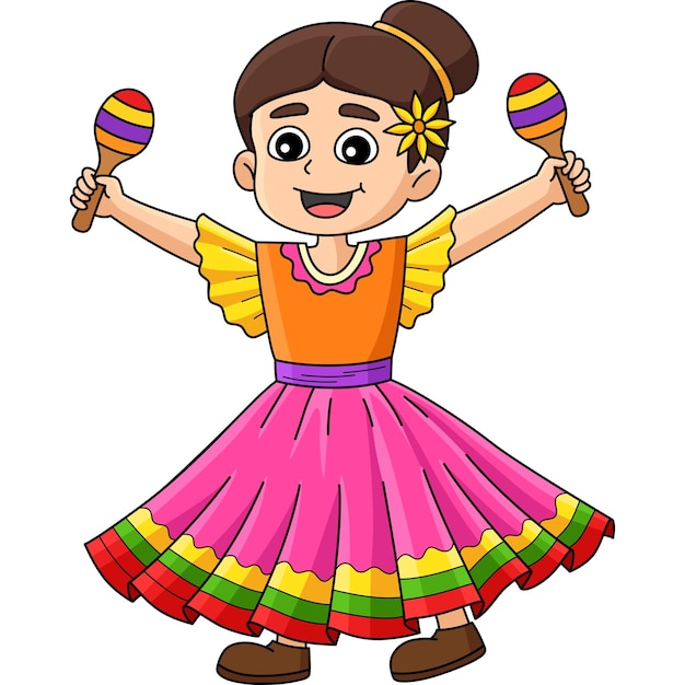 Plik wektorowy meksykańska dziewczyna z maracas cartoon colored clipart