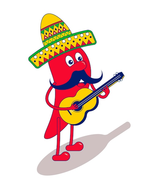 Plik wektorowy meksykańska papryczka chili mariachi z żółtym gitarowym charakterem jedzenia
