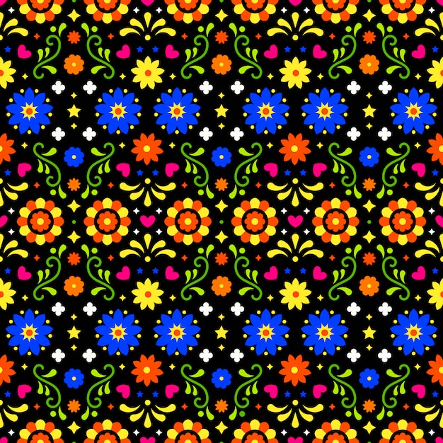 Plik wektorowy meksykańska sztuka ludowa wzór z kwiatami