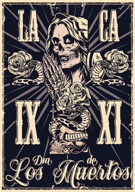 Plik wektorowy meksykański dzień zmarłych monochromatyczne plakat