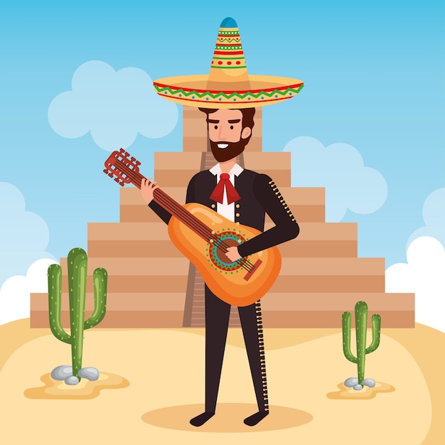 Plik wektorowy meksykański mariachi z gitarową postacią