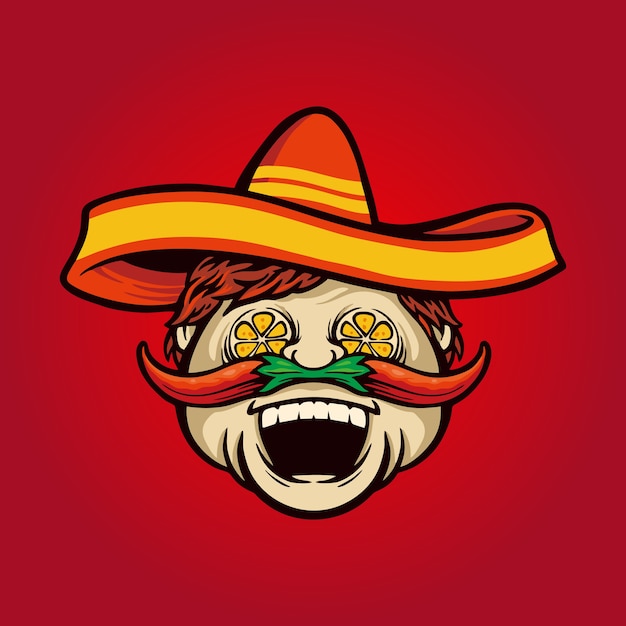 Meksykański Szef Kuchni Gotuje Sombrero Z Ilustracjami Chili