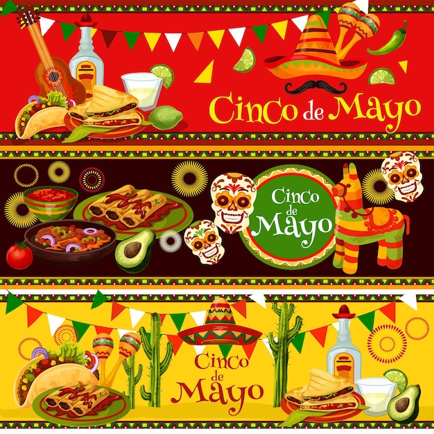 Meksykańskie Cinco De Mayo Wektor Fiesta Banery żywności