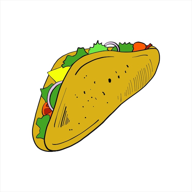 Meksykańskie Taco Kreskówka Szkic Wektor Clipart Na Białym Tle