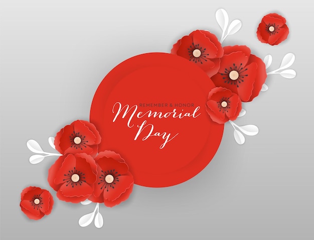 Memorial Day Banner Z Czerwonego Papieru Wyciąć Kwiaty Maku. Dzień Pamięci Plakat Z Symbolem Maki Kawałek Na Ulotki, Broszury, Ulotki. Ilustracja Wektorowa