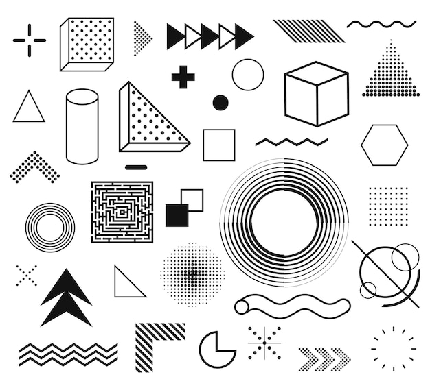 Memphis zestaw abstrakcyjnych kształtów geometrycznych Elementy retro dla sieci web vintage reklama baner handlowy billboard sprzedaż plakat ulotka Ilustracja wektora